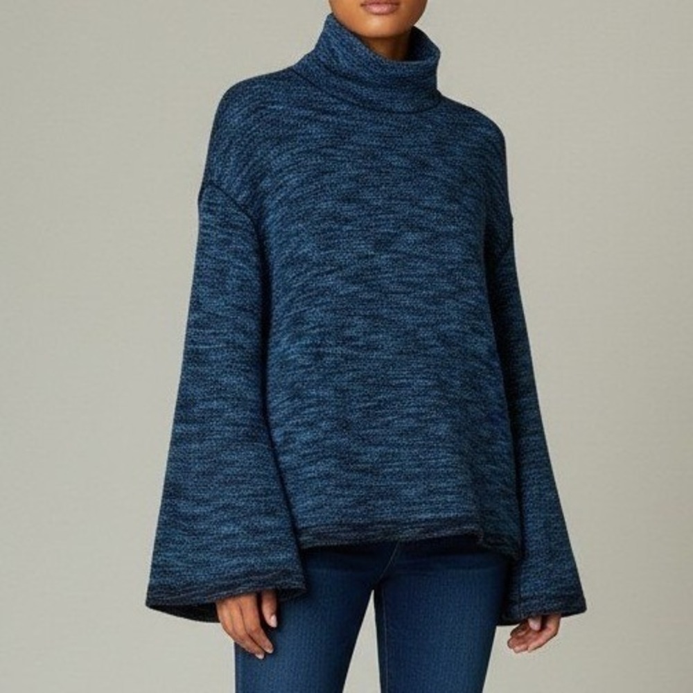We The Free Women Turtleneck Sweater Med Blue Space Dye Bell‎ Sleeve Sunny Days